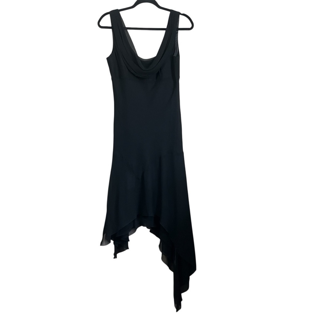 WHBM Silk Asymmetrical Hem Drape Neck Black Dress Size 6